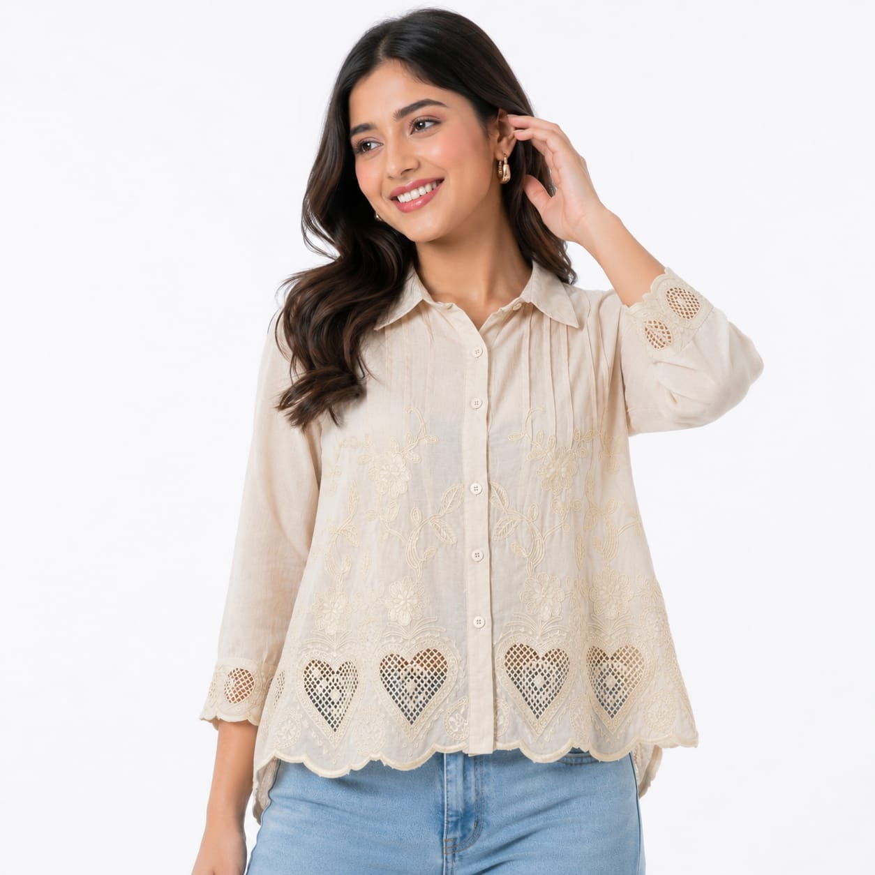 Ivory Heartline Pintuck Top