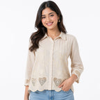 Ivory Heartline Pintuck Top