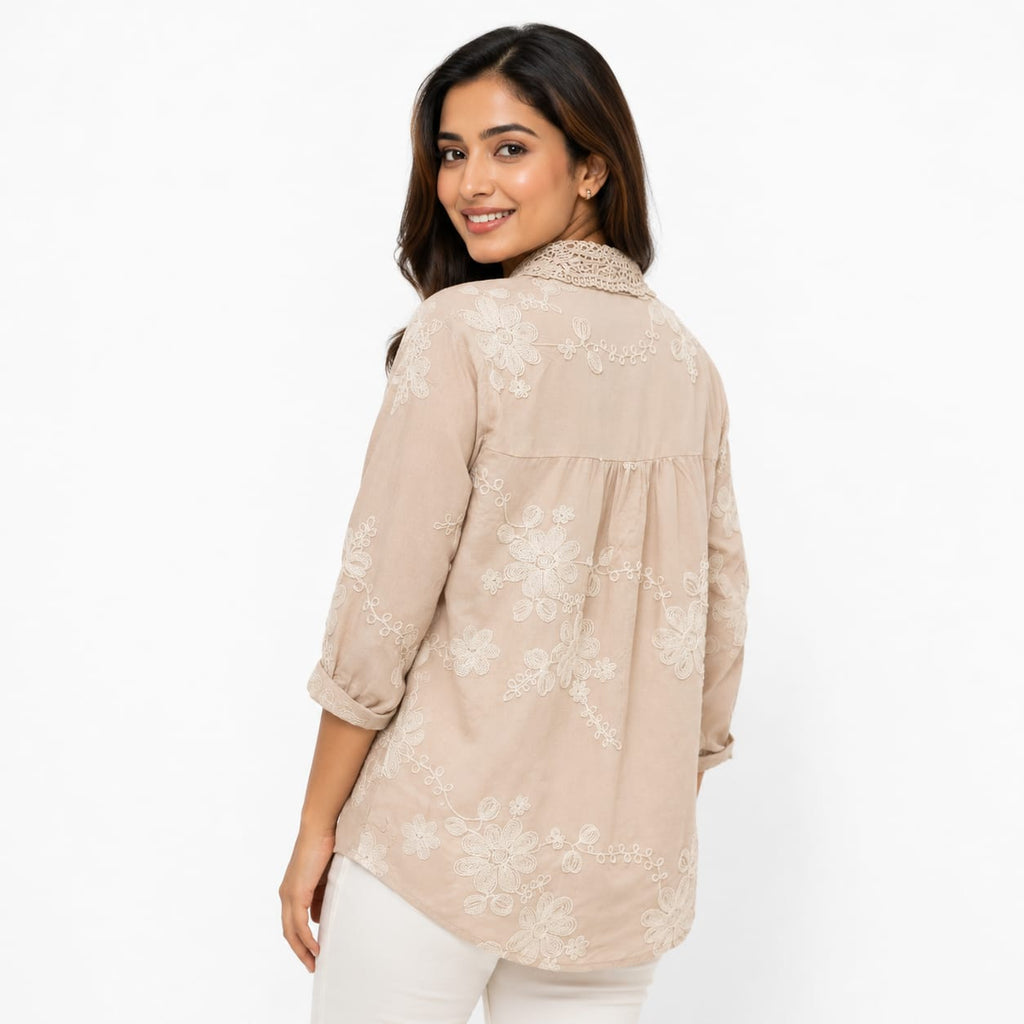 Sandstone Lace Bloom Cotton Top