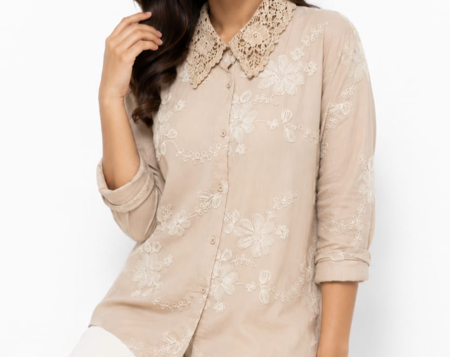 Sandstone Lace Bloom Cotton Top