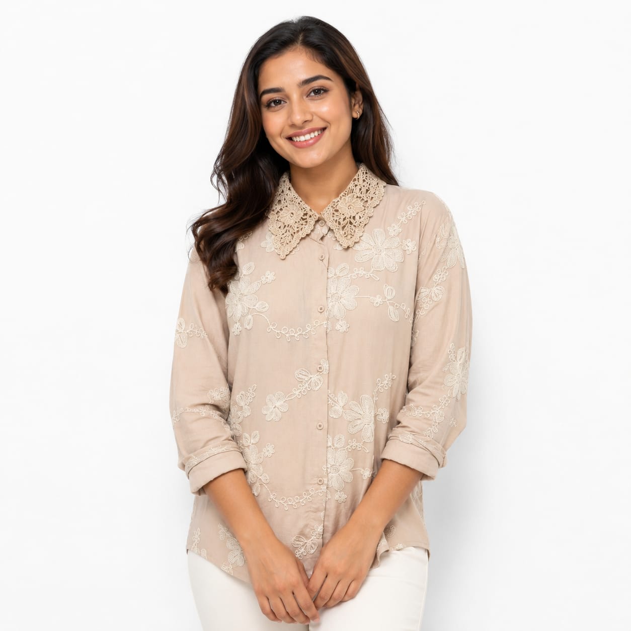 Sandstone Lace Bloom Cotton Top