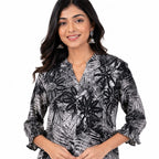 Noir Botanical Cutwork Top