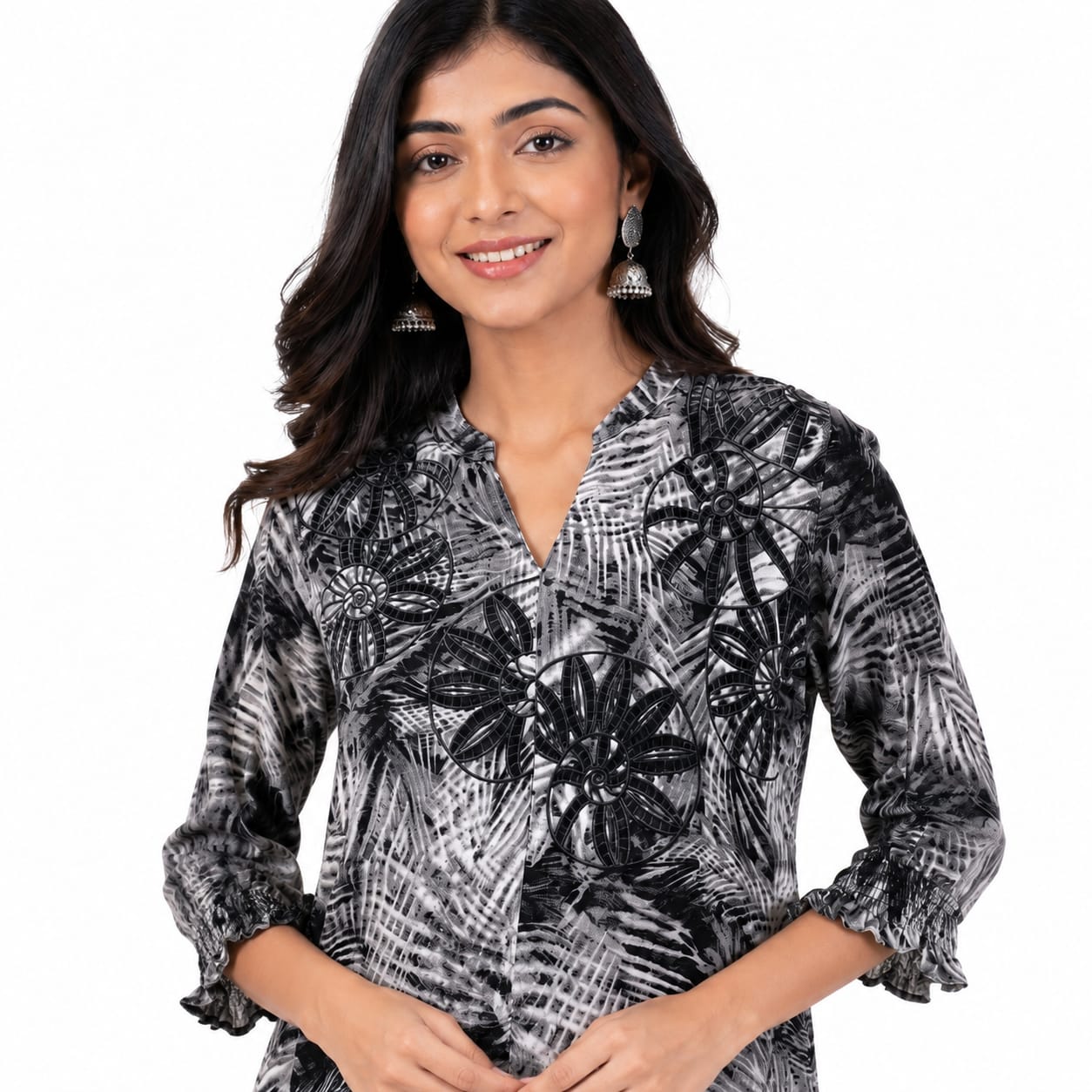 Noir Botanical Cutwork Top