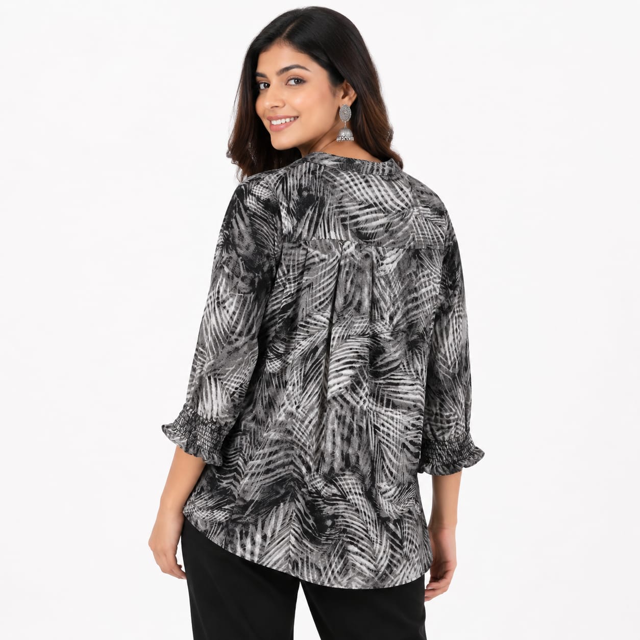 Noir Botanical Cutwork Top