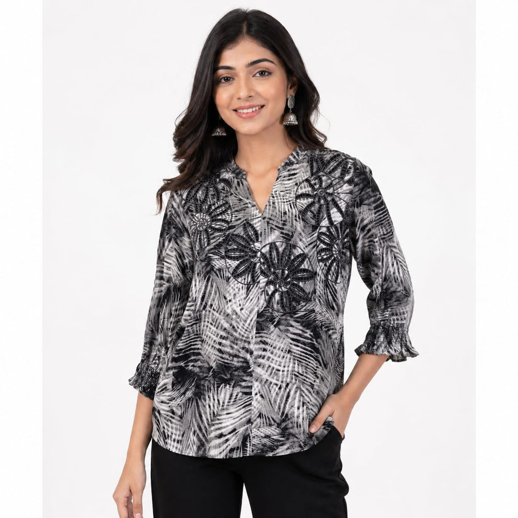 Noir Botanical Cutwork Top