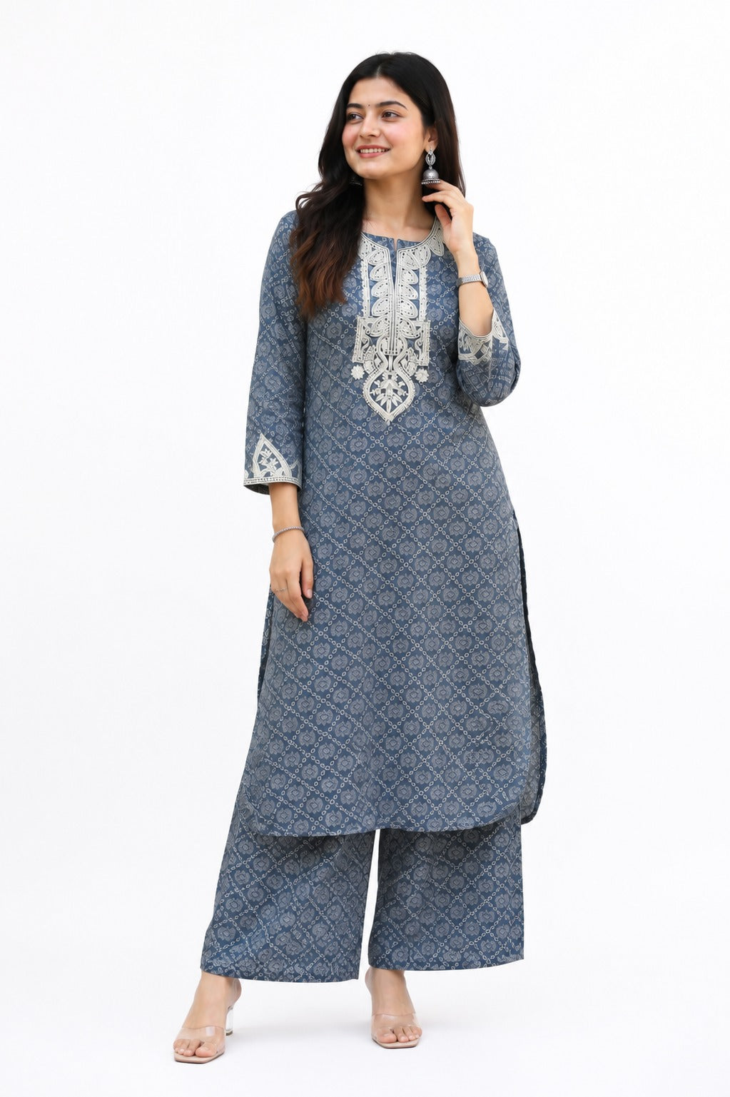 Teal-Blue Lace Ensemble Kurta set