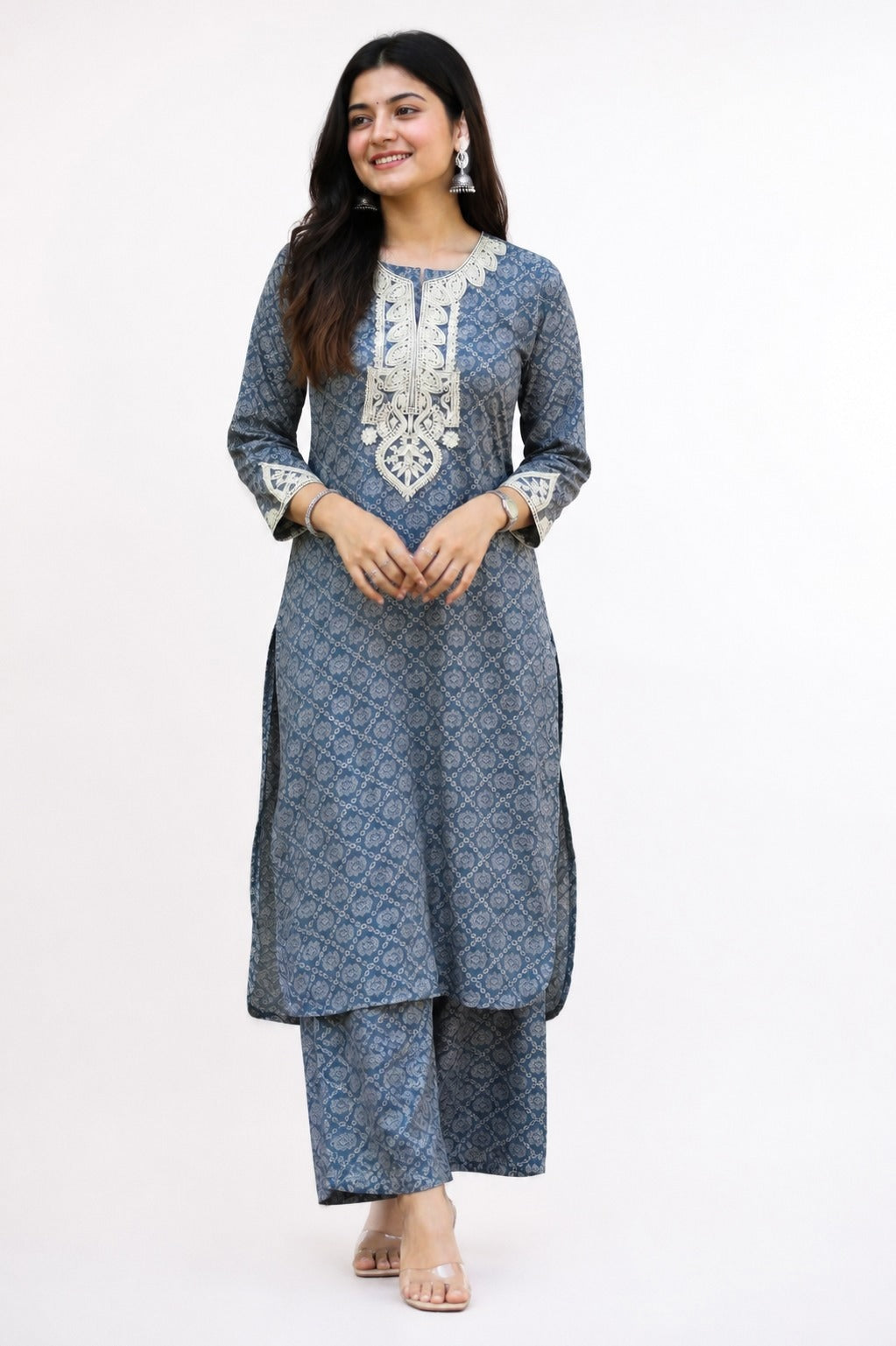 Teal-Blue Lace Ensemble Kurta set