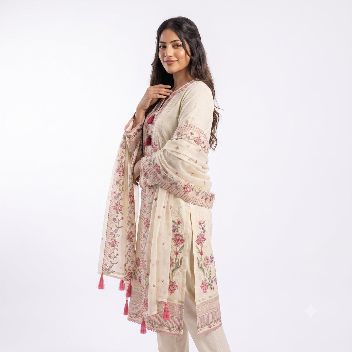 Off-White Cutwork Kurta  Set