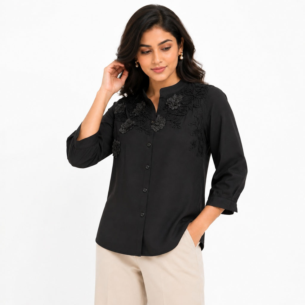 Black Petal Charm Top