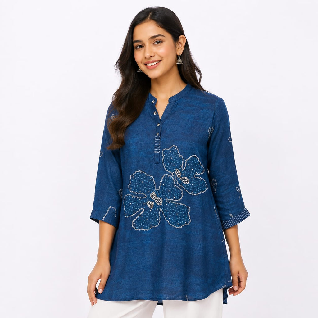 Royal Blue Floral Muse Muslin Top