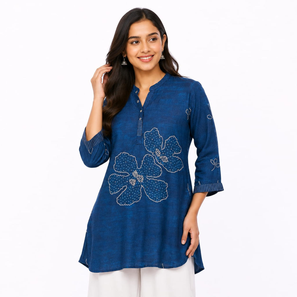 Royal Blue Floral Muse Muslin Top
