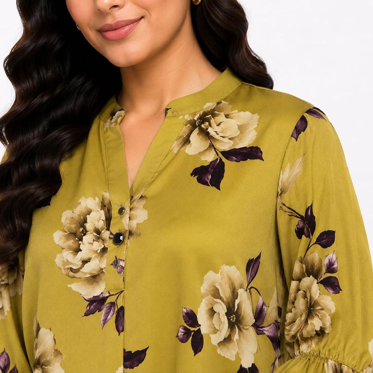 Blush Floral Sartan Ruffle-Sleeve Top
