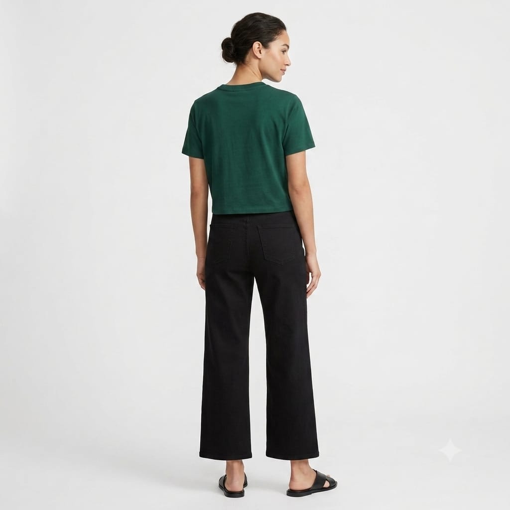 Embroidered Wide-Leg Stretch Bottom – Black