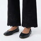 Embroidered Wide-Leg Stretch Bottom – Black