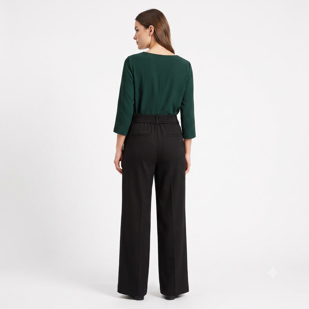 Solid Black Cotton Stretch Full-Elastic Bottom