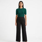 Solid Black Cotton Stretch Full-Elastic Bottom