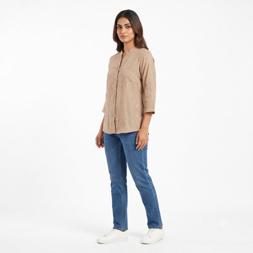 Beige Subtle Thread Embroidered Top