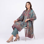 Teal Blossom Printed Woolen  Kurta Set