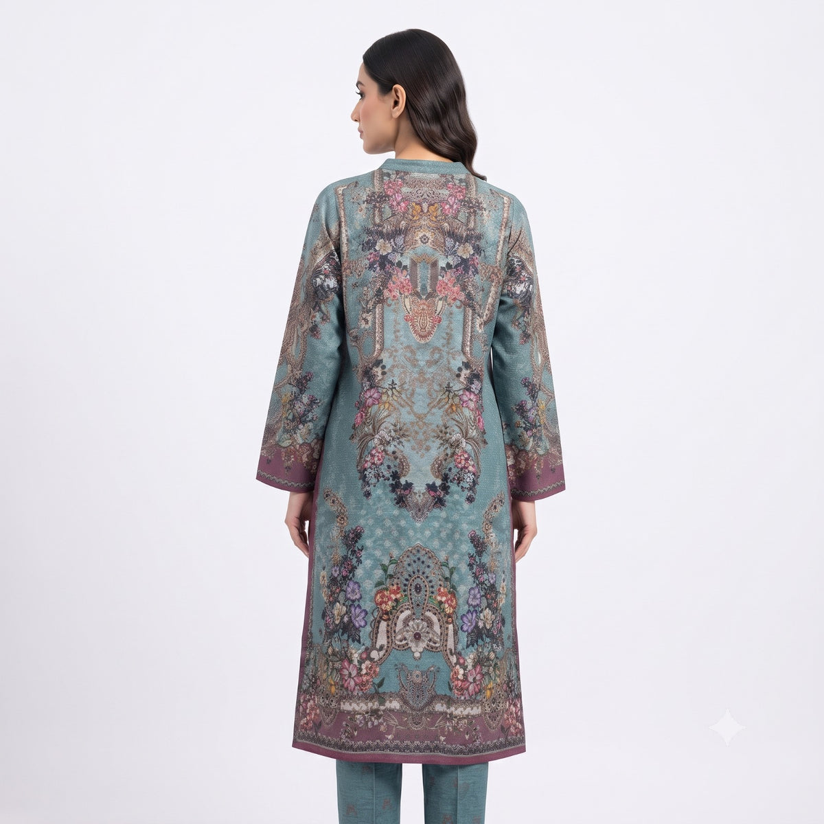 Teal Blossom Printed Woolen  Kurta Set