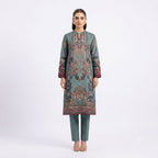 Teal Blossom Printed Woolen  Kurta Set