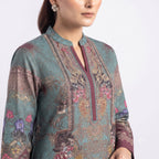 Teal Blossom Printed Woolen  Kurta Set