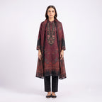 Wine Red Paisley Printed Woolen Kurta Set