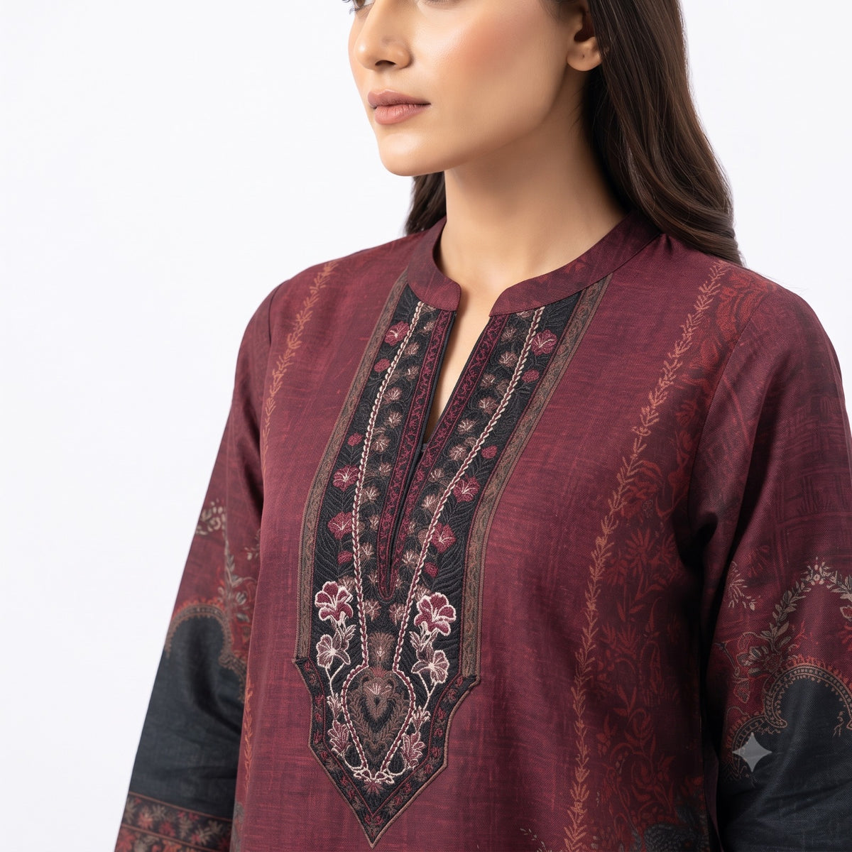 Wine Red Paisley Printed Woolen Kurta Set