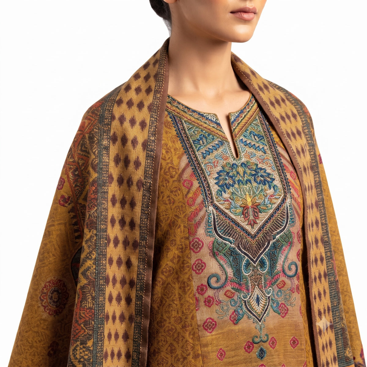 Amber Gold Ethnic Floral Printed Kurta Set