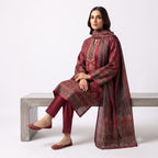 Crimson Wine Embroidered Woolen Kurta Set