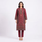 Crimson Wine Embroidered Woolen Kurta Set