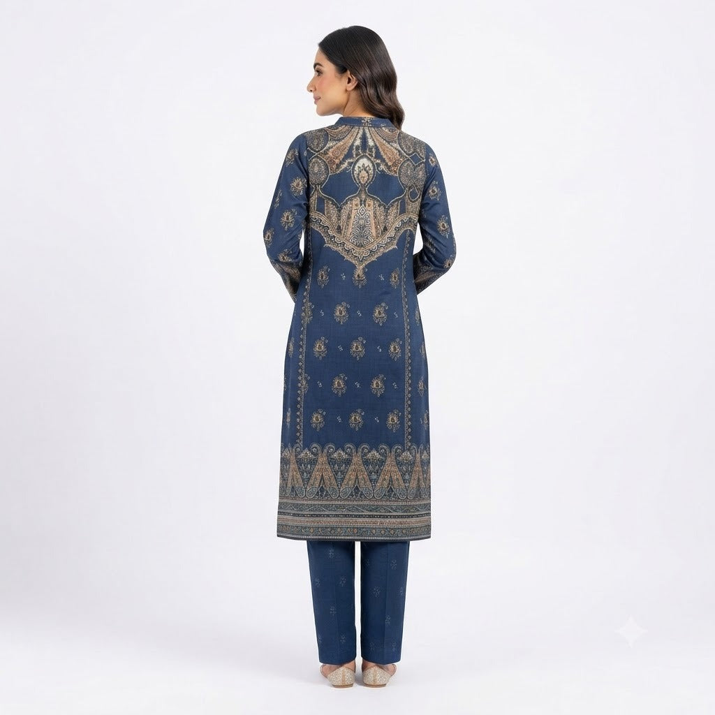 Regal Teal & Mustard Paisley Woolen Kurta Set