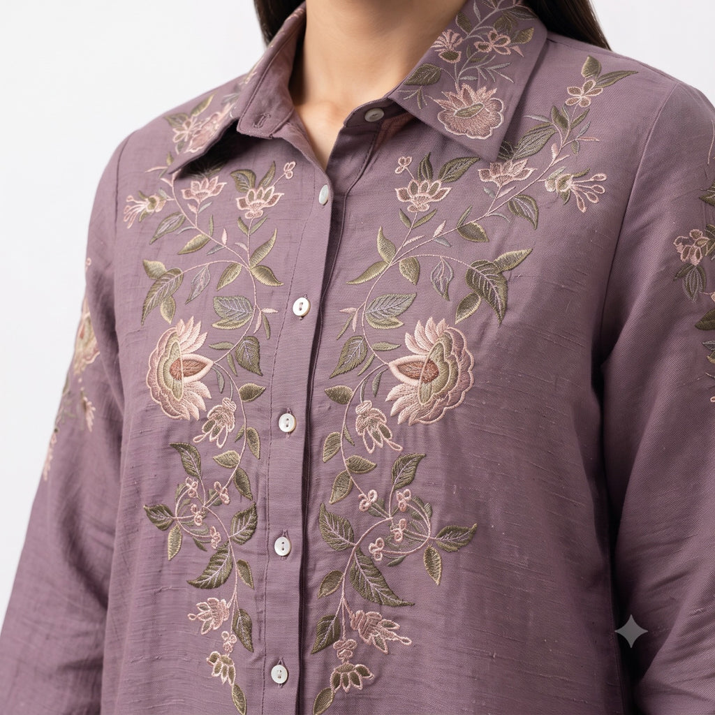 Mauve Blossom Embroidered Cord-set