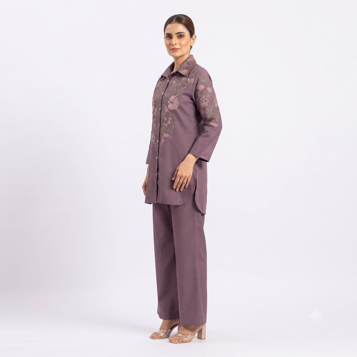 Mauve Blossom Embroidered Cord-set