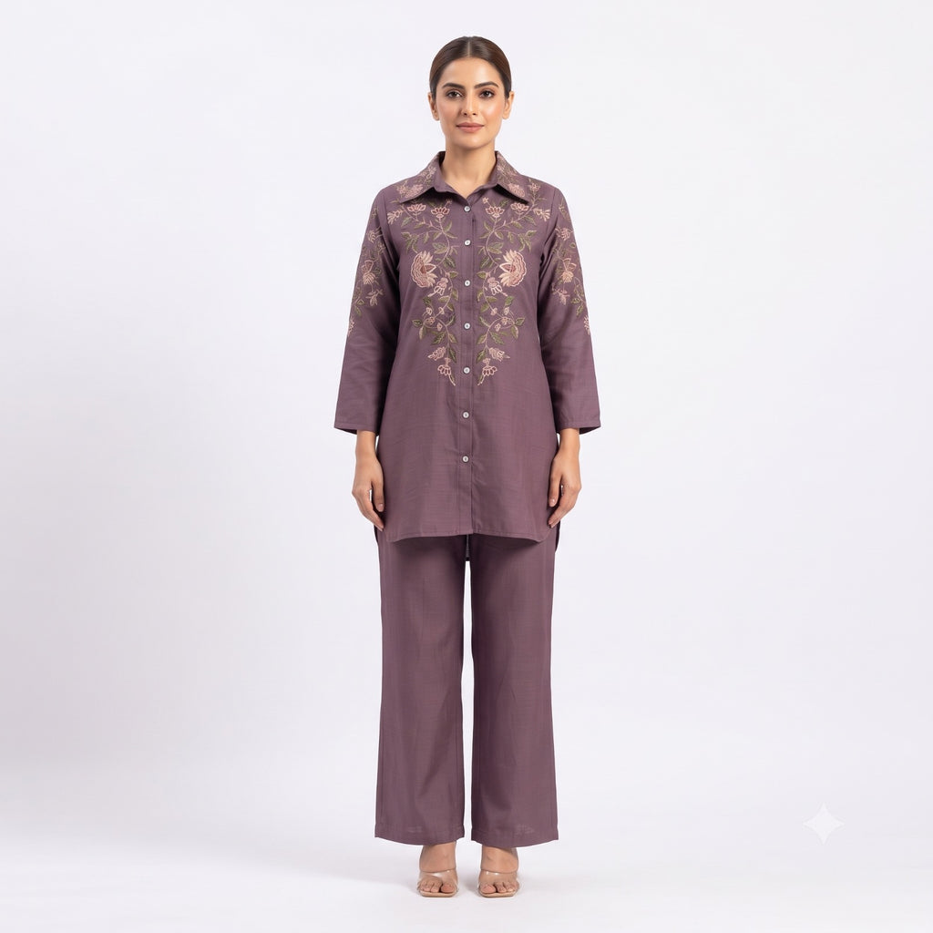 Mauve Blossom Embroidered Cord-set