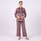 Mauve Cut-Work Embroidered Cotton Cord-set