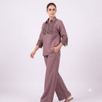 Mauve Cut-Work Embroidered Cotton Cord-set
