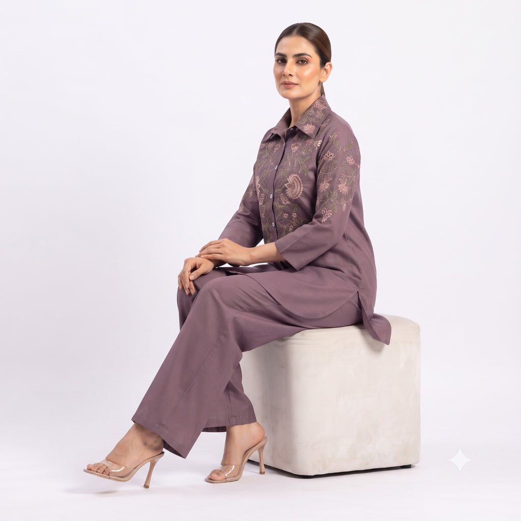 Mauve Blossom Embroidered Cord-set
