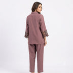 Mauve Cut-Work Embroidered Cotton Cord-set