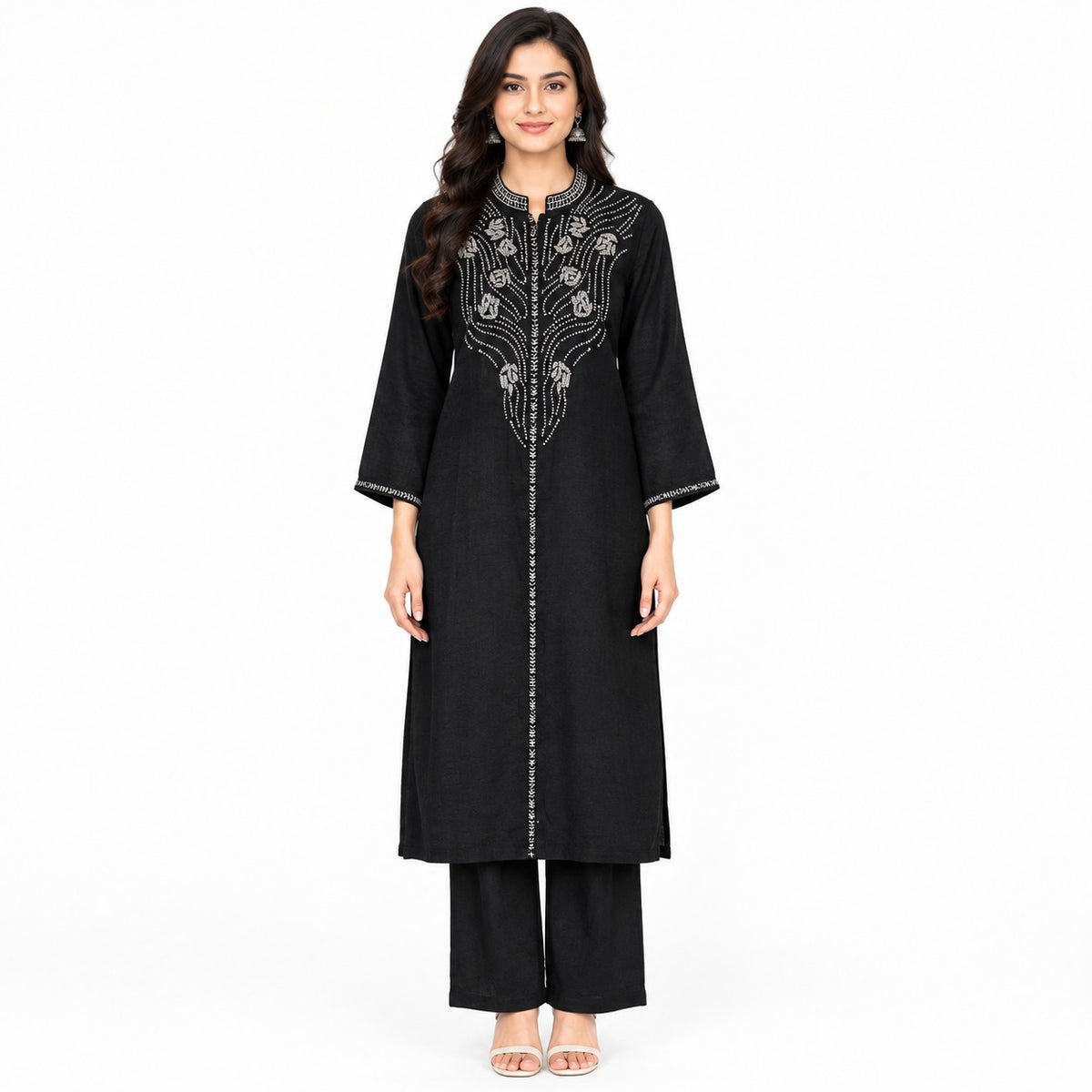 Midnight Noir Beaded Muslin Kurta Set