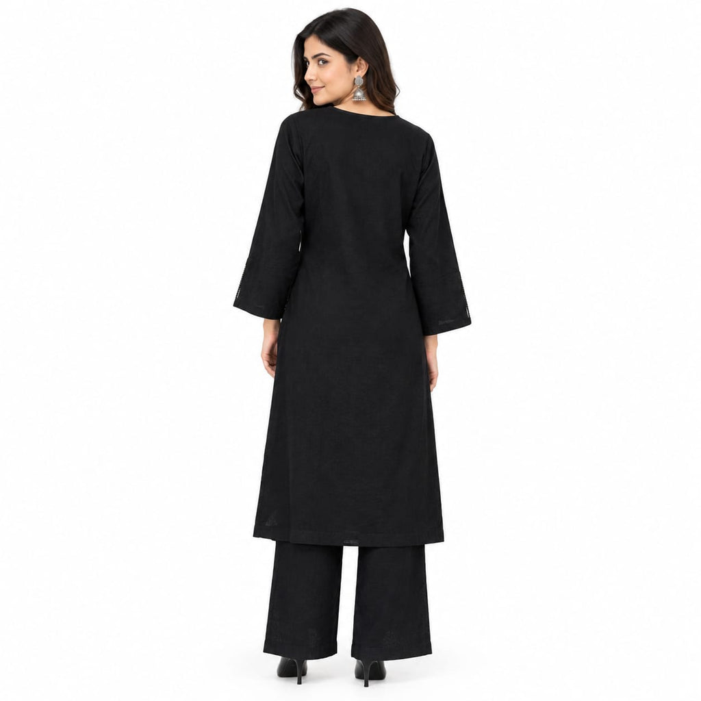 Midnight Noir Beaded Muslin Kurta Set