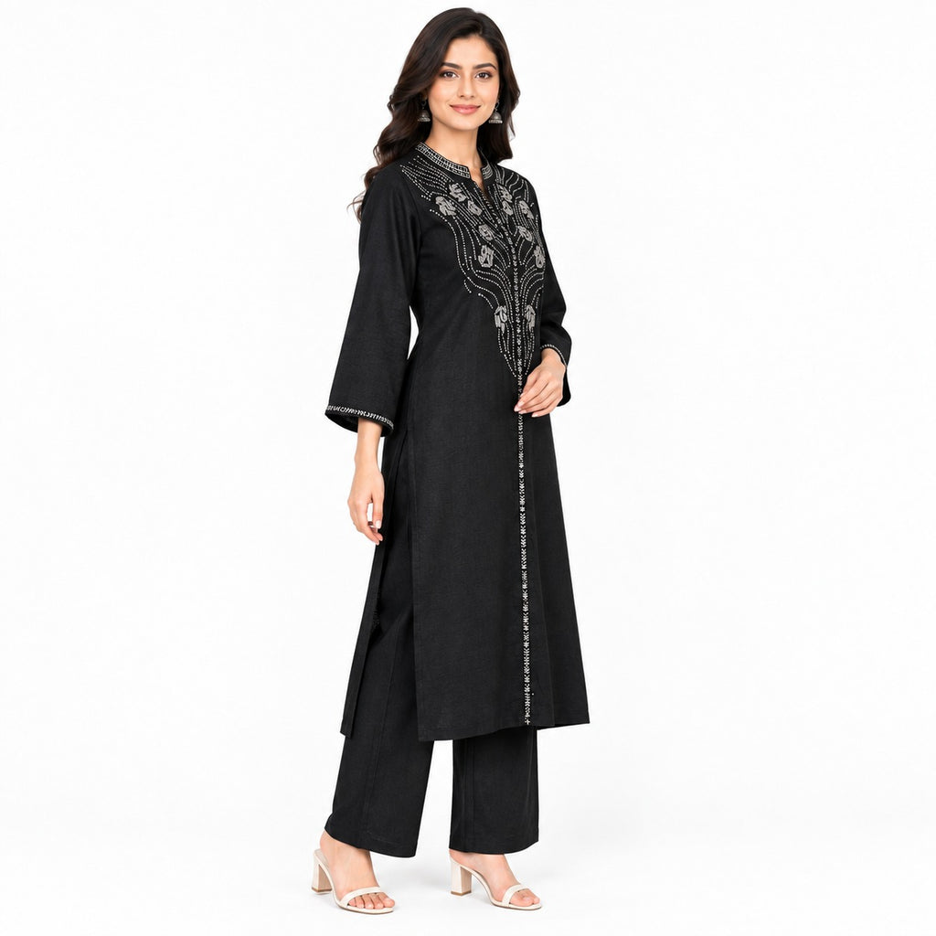 Midnight Noir Beaded Muslin Kurta Set