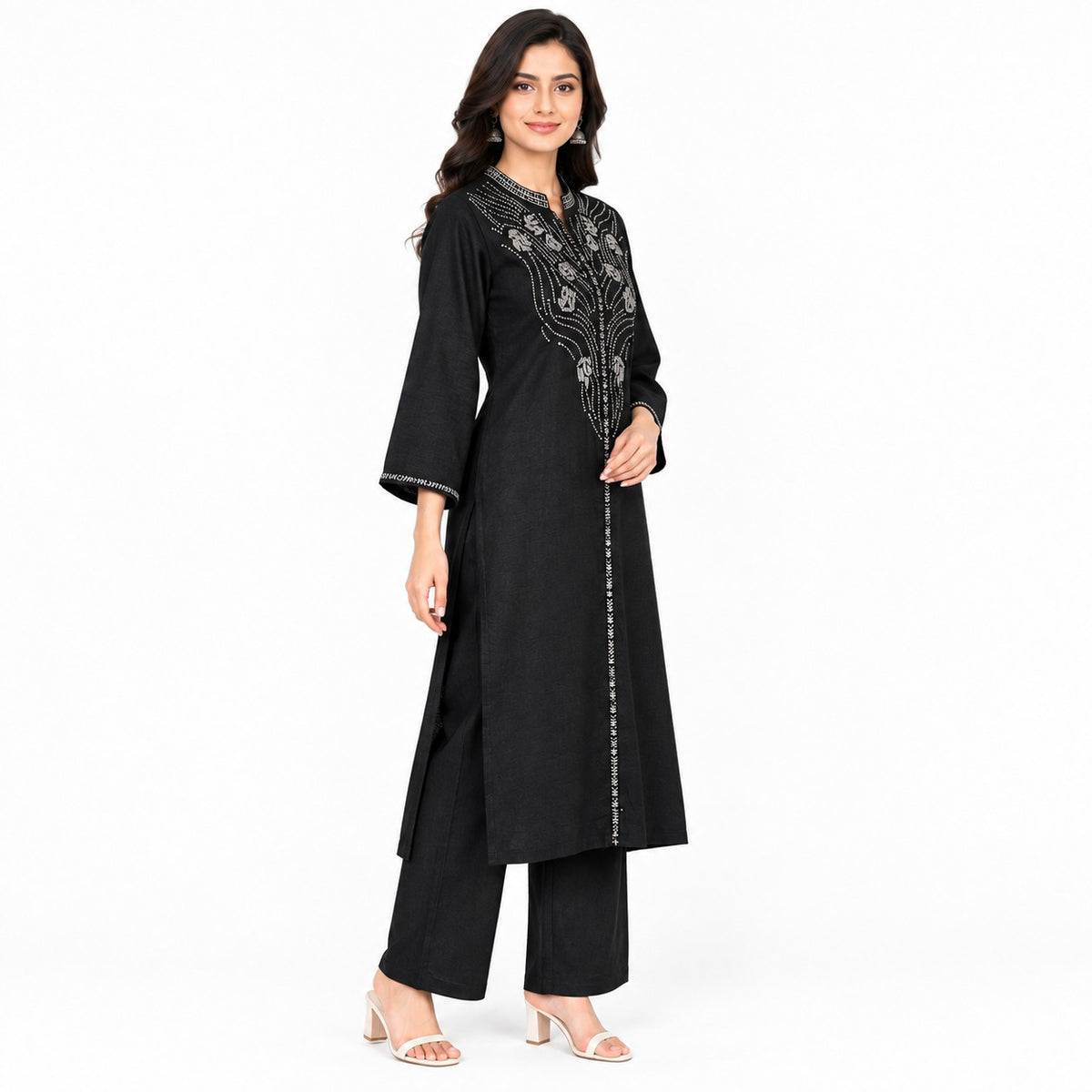 Midnight Noir Beaded Muslin Kurta Set