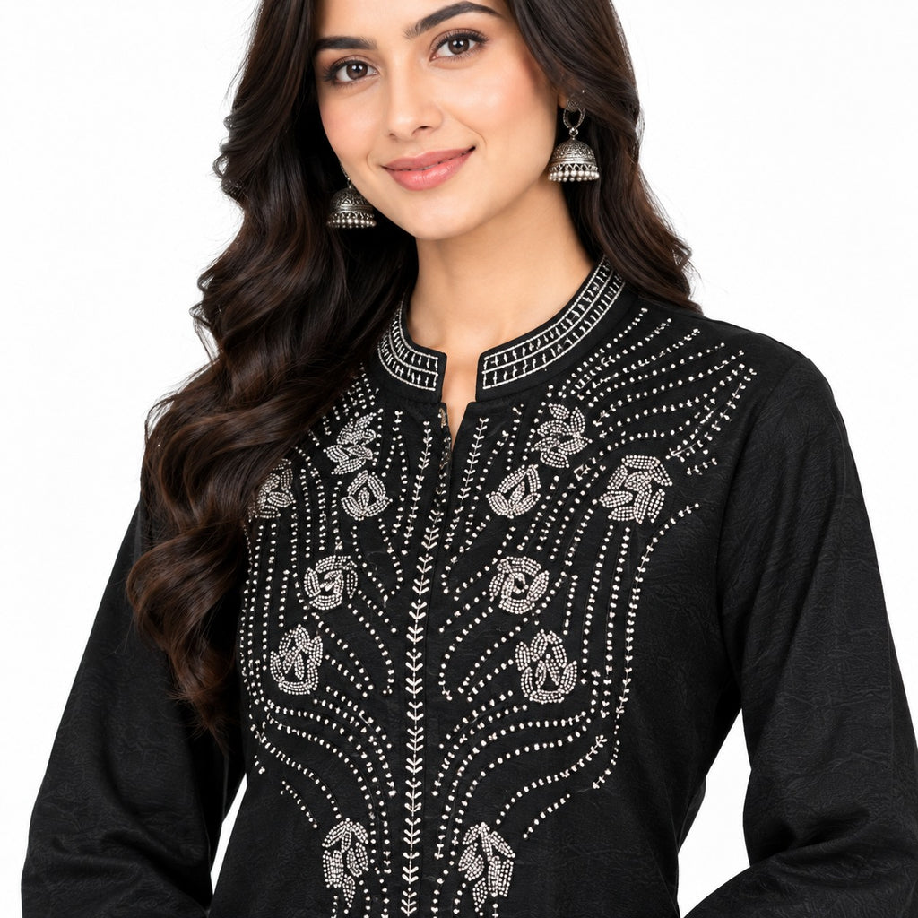 Midnight Noir Beaded Muslin Kurta Set