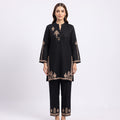Jet Black Embroidered Fine Wool Cord-set