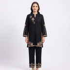 Jet Black Embroidered Fine Wool Cord-set
