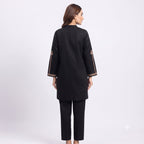 Jet Black Embroidered Fine Wool Cord-set