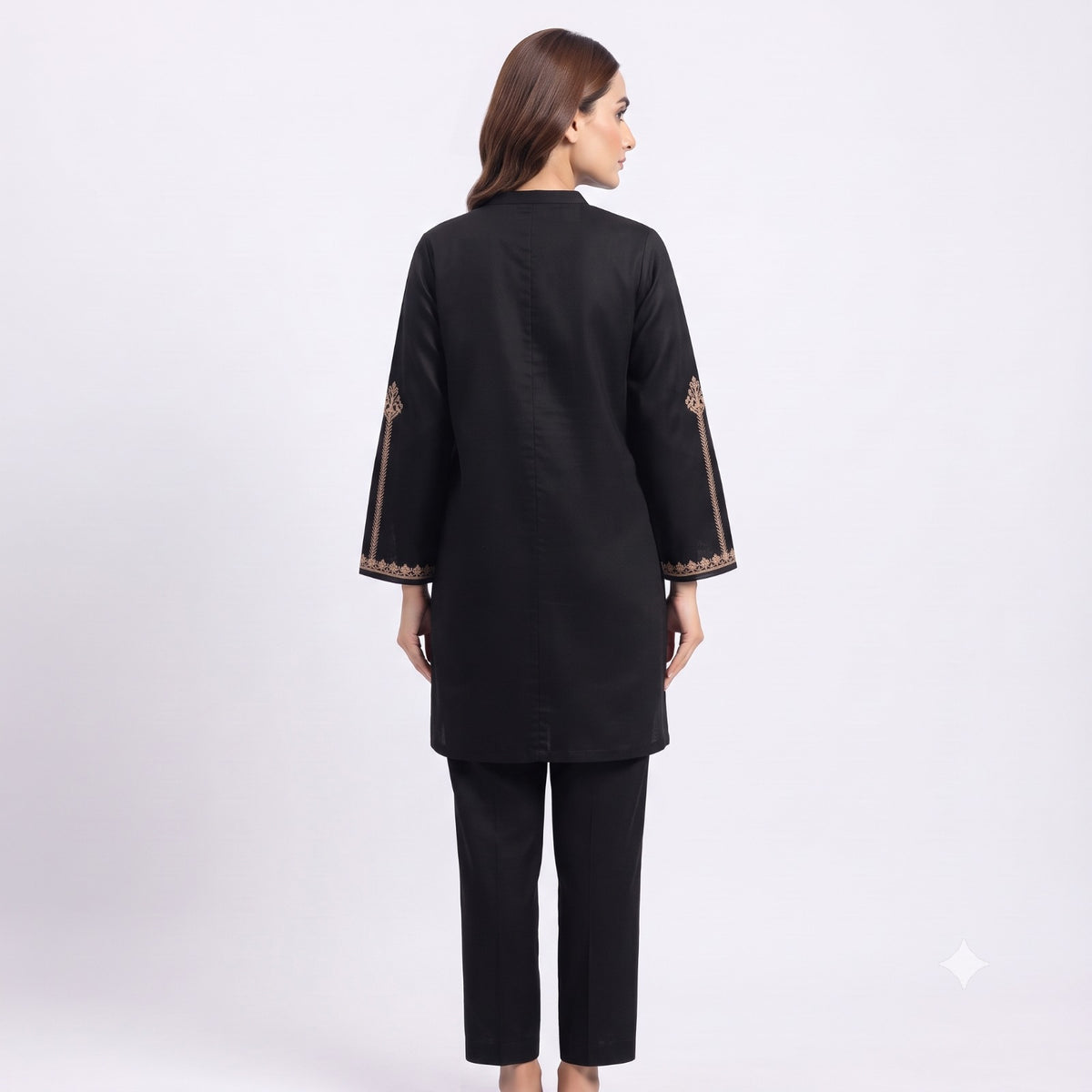 Jet Black Embroidered Fine Wool Cord-set