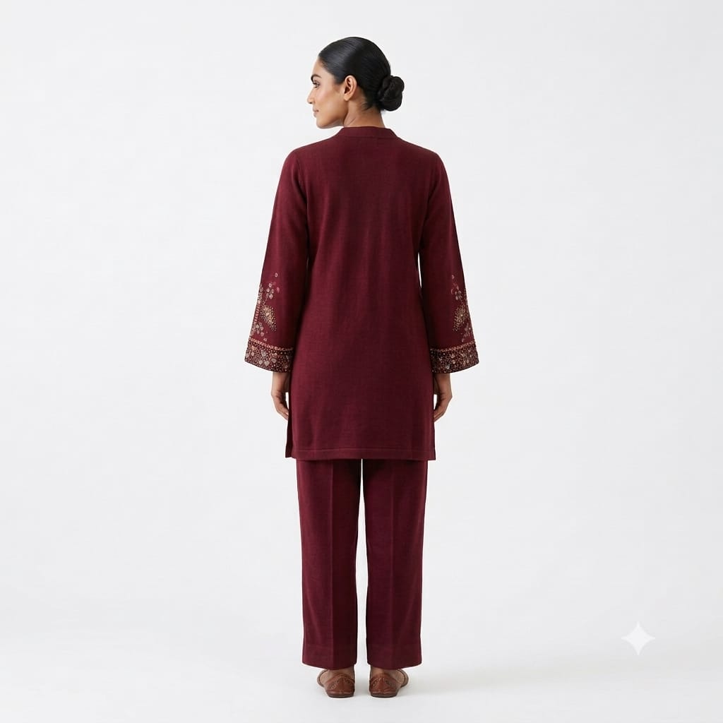Embroidered Fine Wool Cord-set