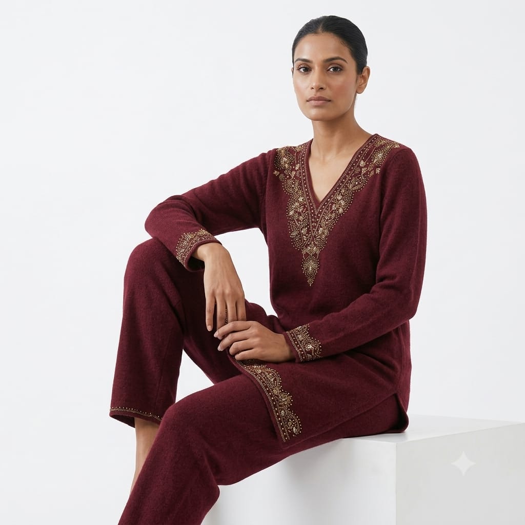 Embroidered Fine Wool Cord-set