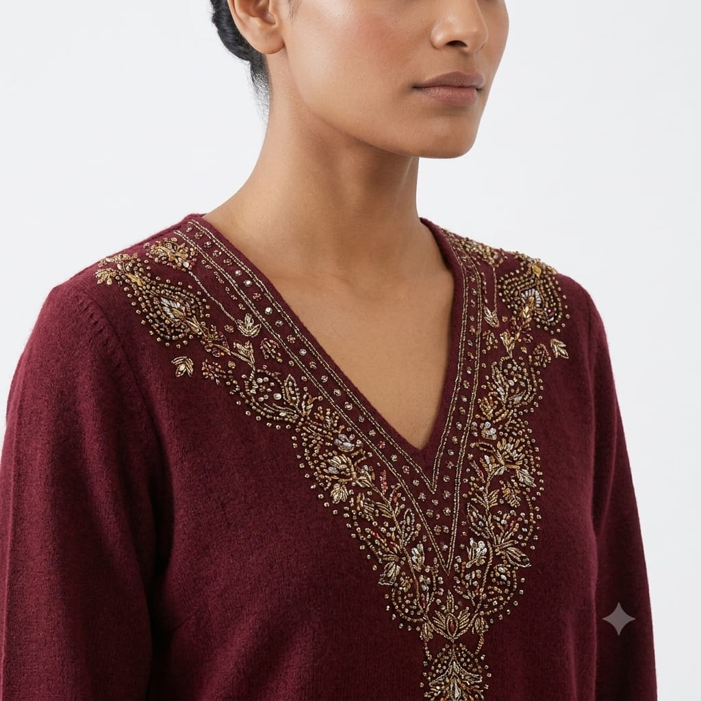 Embroidered Fine Wool Cord-set